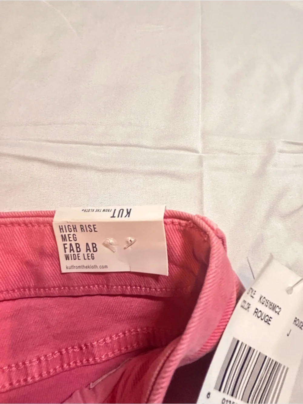 KUT From The Kloth Meg Fab Ab Wide Leg Jeans Size 2 Pink High Rise Raw Hem NWT